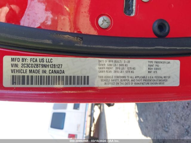 2C3CDZBT9NH128127 Dodge Challenger R/t