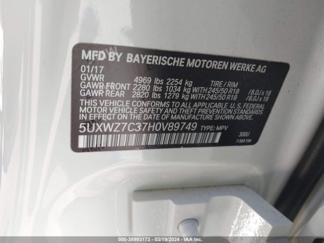 5UXWZ7C37H0V89749 BMW X3 Sdrive28i
