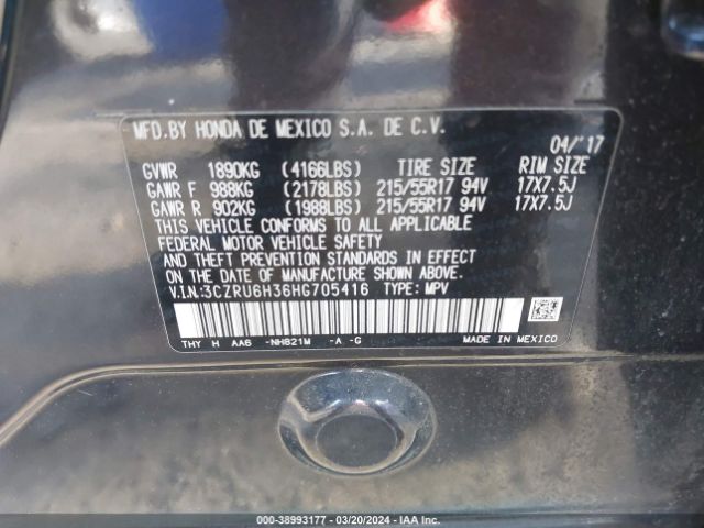3CZRU6H36HG705416 Honda HR-V LX