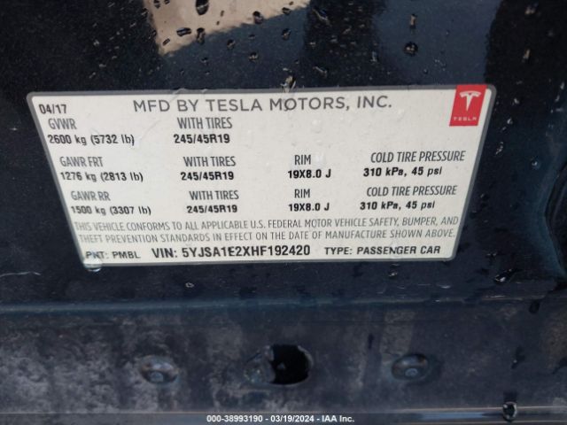 5YJSA1E2XHF192420 Tesla Model S 100d/60d/75d/90d/p100d
