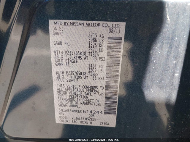 Nissan Pathfinder Sv 2014 5N1AR2MNXEC614244 Image 9