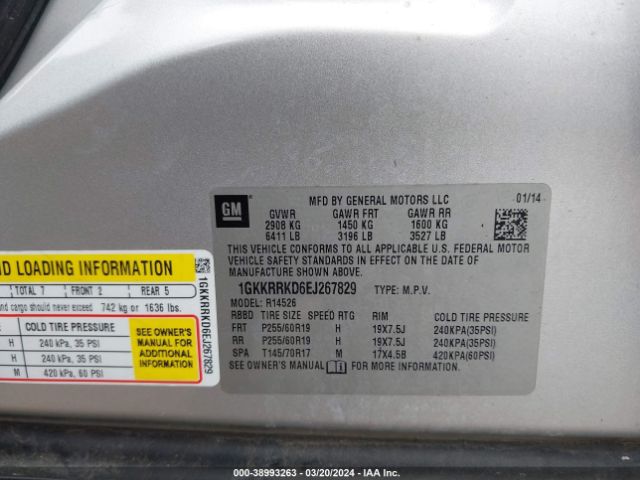 1GKKRRKD6EJ267829 GMC Acadia Slt-1