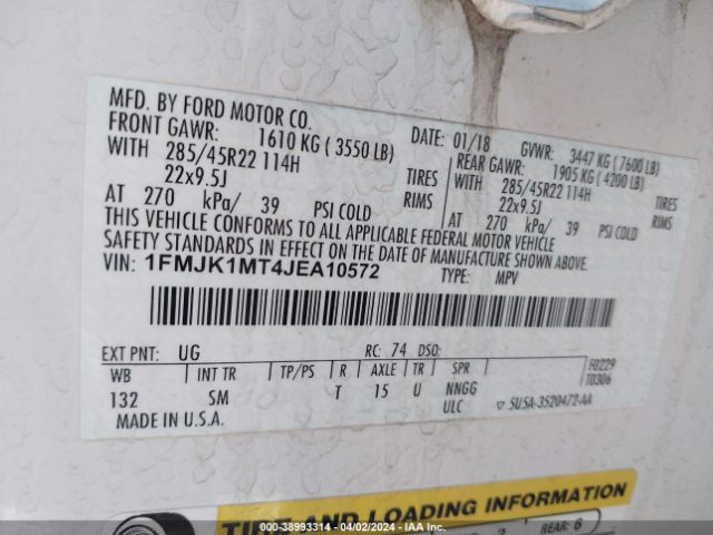 1FMJK1MT4JEA10572 Ford Expedition Max Platinum