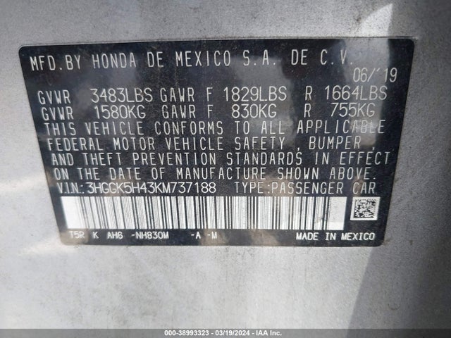 Honda FIT LX 2019 3HGGK5H43KM737188 Image 9