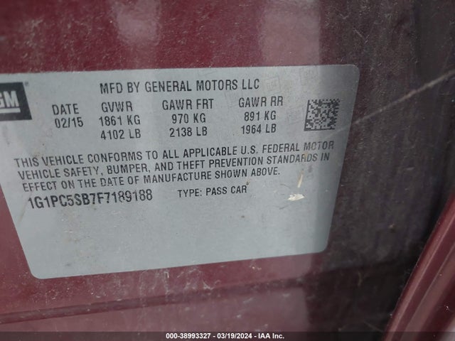 Chevrolet Cruze 1lt Auto 2015 1G1PC5SB7F7189188 Image 9