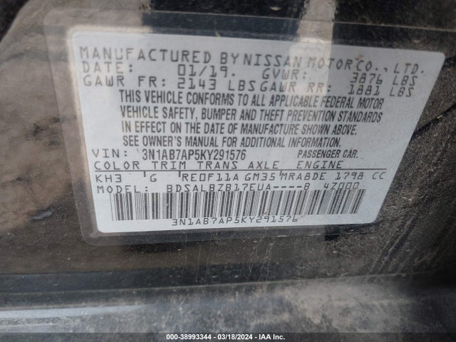 Nissan SENTRA S 2019 3N1AB7AP5KY291576 Image 9
