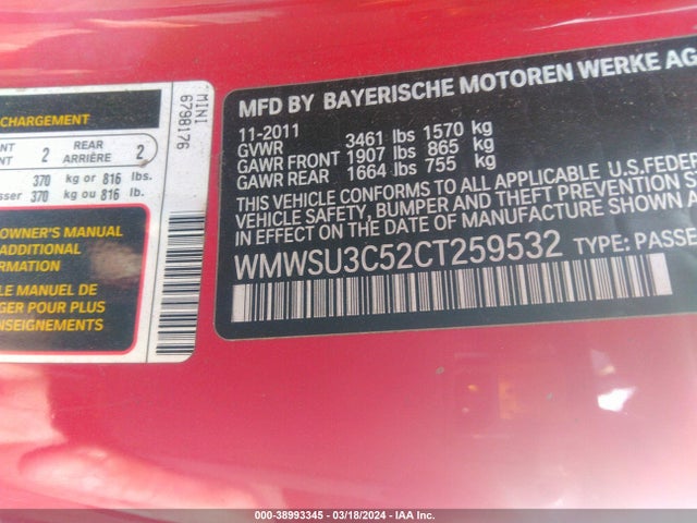 2012 MINI COOPER WMWSU3C52CT259532 Photo 8