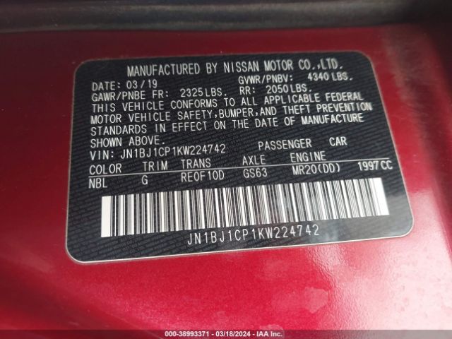 JN1BJ1CP1KW224742 Nissan Rogue Sport Sv