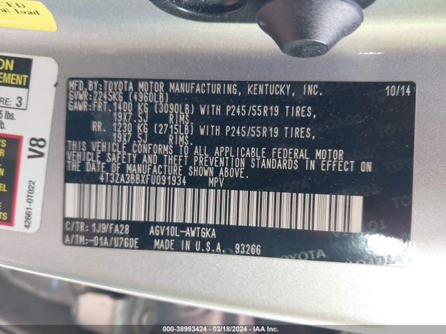Toyota VENZA LE 2015 4T3ZA3BBXFU091934 Image 9