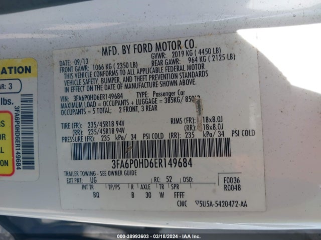 3FA6P0HD6ER149684 Ford FUSION SE