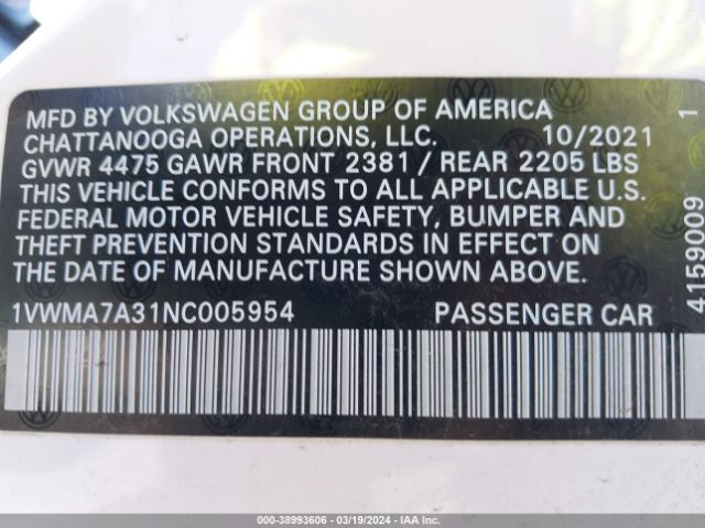1VWMA7A31NC005954 Volkswagen Passat 2.0t R-line
