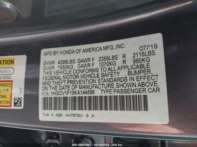 1HGCV1F15KA144596 Honda ACCORD LX