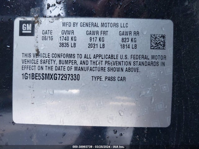 Chevrolet Cruze Lt Auto 2016 1G1BE5SMXG7297330 Image 9