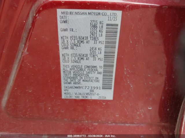 5N1AR2MN9FC723991 Nissan Pathfinder Sv