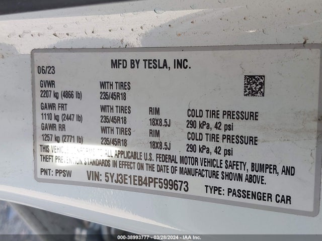 Tesla Model 3 Long Range Dual Motor All-wheel Drive 2023 5YJ3E1EB4PF599673 Image 9