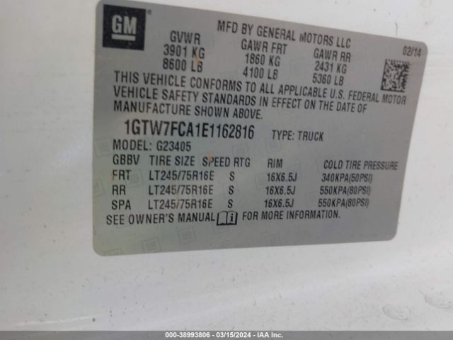 1GTW7FCA1E1162816 GMC Savana 2500 Work Van