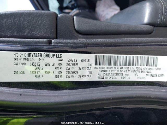 Jeep Grand Cherokee Summit 2014 1C4RJFJG1EC508759 Image 9