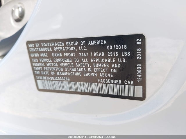 1VWJM7A38JC033268 Volkswagen Passat 3.6l V6 Gt