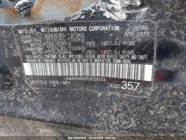 JA4AR3AU2KU029504 Mitsubishi Outlander Sport 2.0 Es