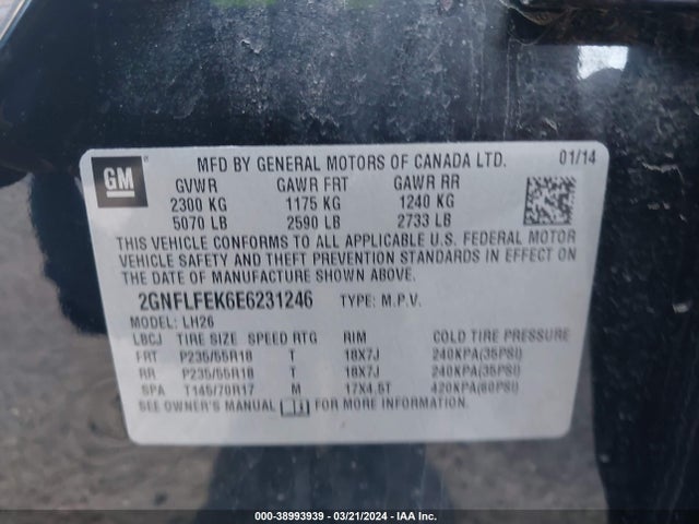 Chevrolet EQUINOX 1LT 2014 2GNFLFEK6E6231246 Image 9