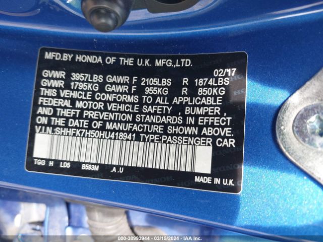 SHHFK7H50HU418941 Honda CIVIC EX