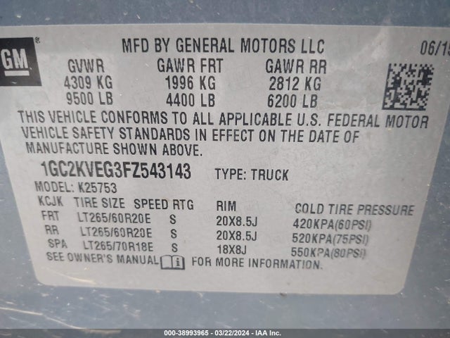 Chevrolet Silverado 2500hd Lt 2015 1GC2KVEG3FZ543143 Image 9