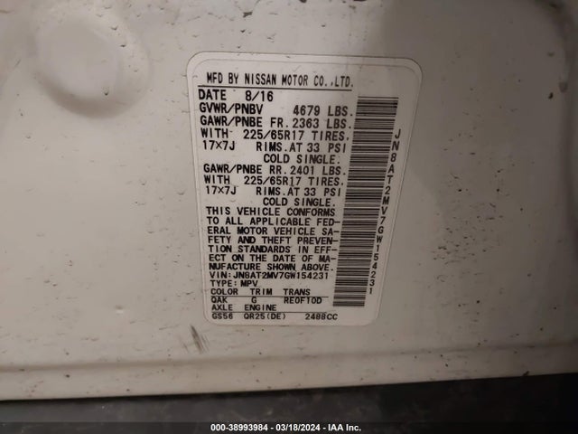 Nissan ROGUE S 2016 JN8AT2MV7GW154231 Image 9