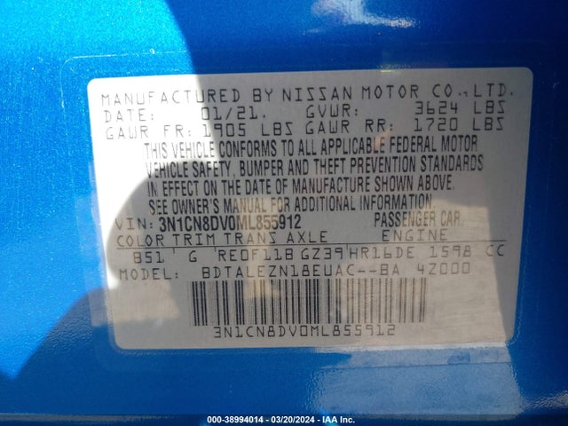 Nissan Versa S Xtronic Cvt 2021 3N1CN8DV0ML855912 Image 9