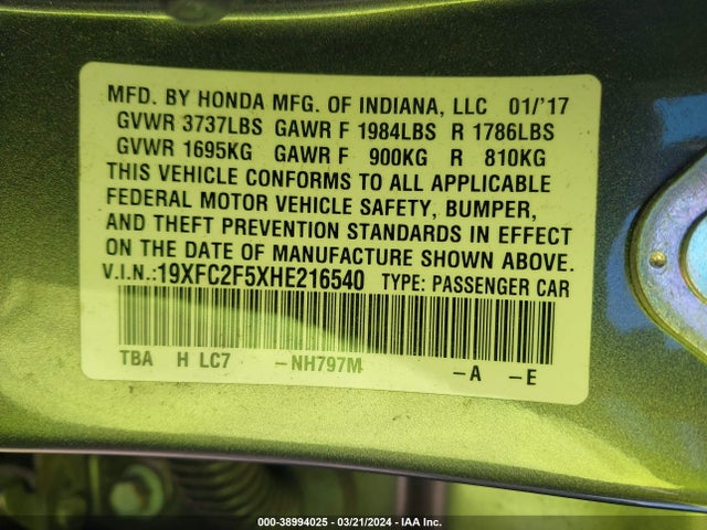 Honda k20c2 2017 19XFC2F5XHE216540 Image 24