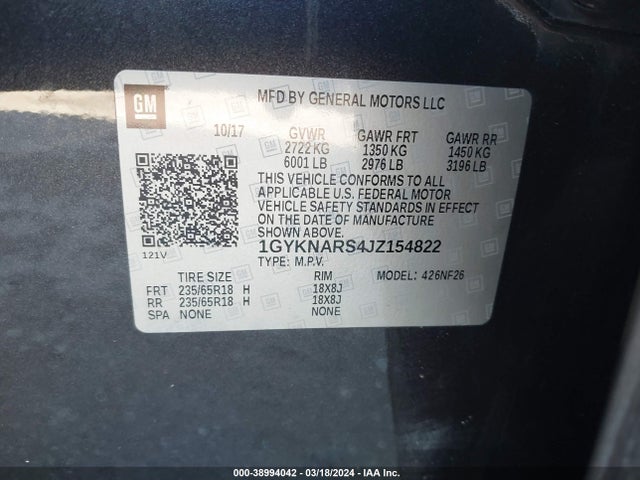 1GYKNARS4JZ154822 Cadillac Xt5 Standard