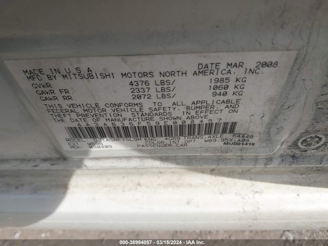 2009 MITSUBISHI GALANT 4A3AB36F59E008457 Photo 8