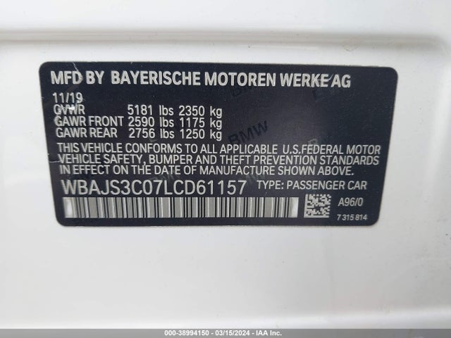 WBAJS3C07LCD61157 BMW 540i Xdrive
