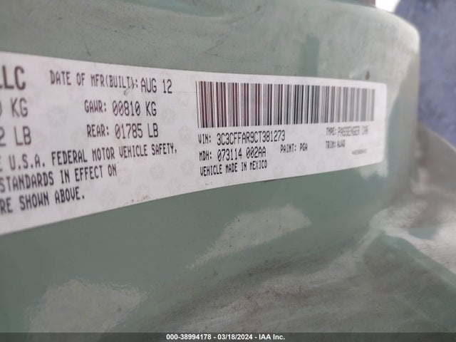 2012 FIAT 500 3C3CFFAR9CT381273 Photo 8