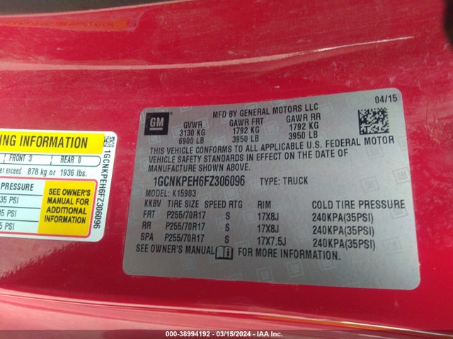 Chevrolet Silverado 1500 Wt 2015 1GCNKPEH6FZ306096 Image 9