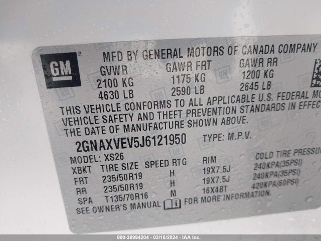 Chevrolet Equinox Premier 2018 2GNAXVEV5J6121950 Image 9
