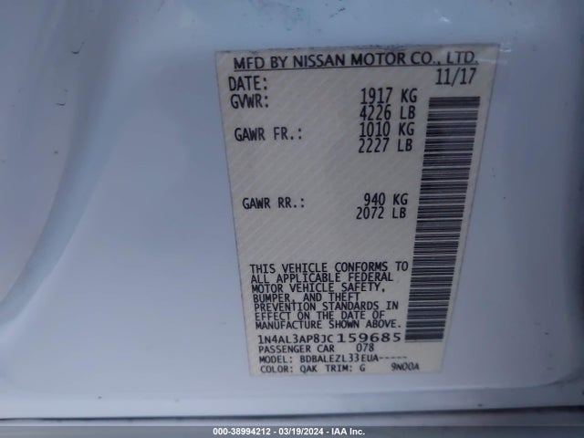 Nissan Altima 2.5 S 2018 1N4AL3AP8JC159685 Image 9