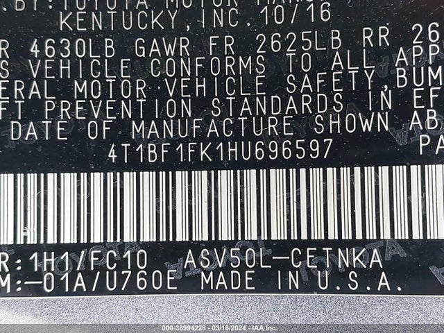 Toyota CAMRY LE 2017 4T1BF1FK1HU696597 Image 9
