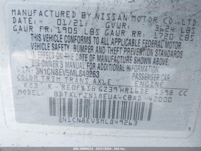 Nissan Versa Sv Xtronic Cvt 2021 3N1CN8EV5ML849263 Image 9