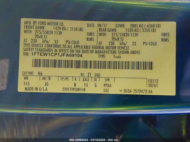 1FTEW1CP1JFA69104 Ford F-150 Xl