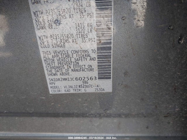 Nissan Pathfinder Platinum 2018 5N1DR2MM1JC602563 Image 9