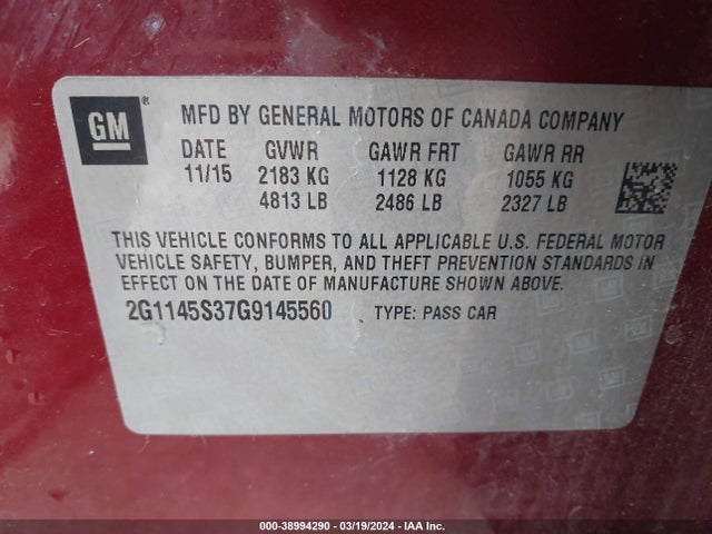 Chevrolet IMPALA 2LZ 2016 2G1145S37G9145560 Image 9