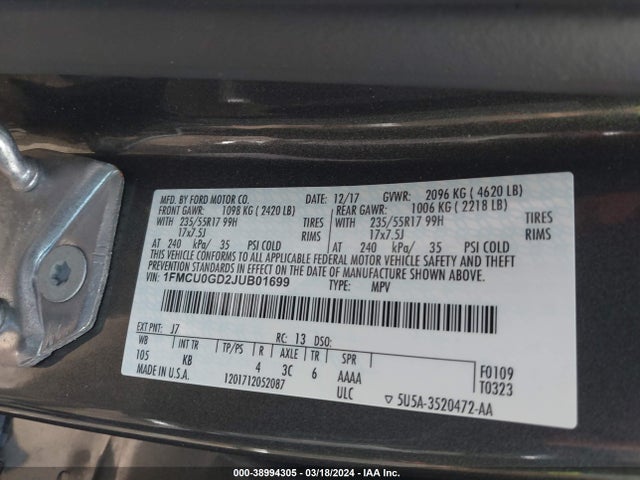 Ford ESCAPE SE 2018 1FMCU0GD2JUB01699 Image 9