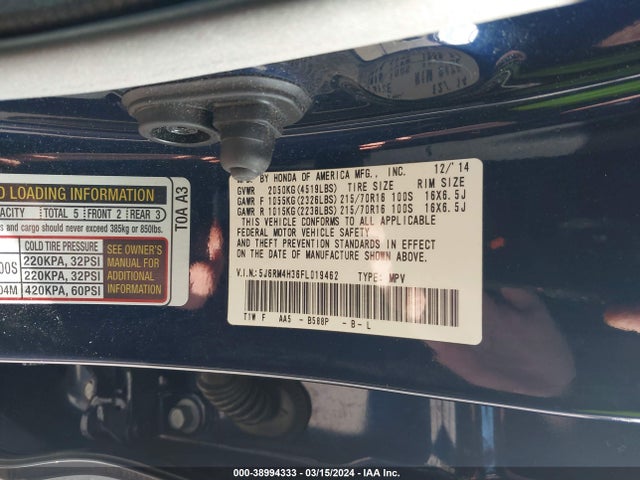 Honda CR-V LX 2015 5J6RM4H36FL019462 Image 9