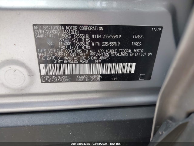 Toyota Rav4 Limited 2020 JTMY1RFV5LD519548 Image 9