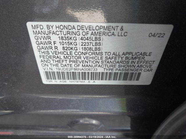 19UDE2F86NA008733 Acura Ilx Premium   A-spec Packages/technology   A-spec Packages