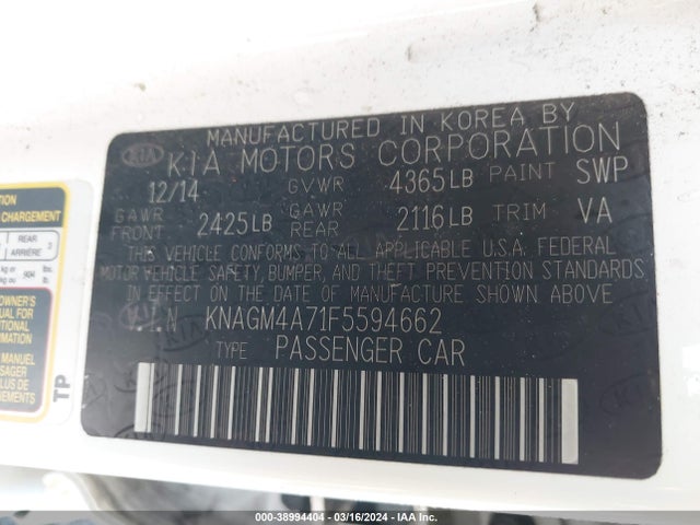 KIA Optima Lx 2015 KNAGM4A71F5594662 Image 9
