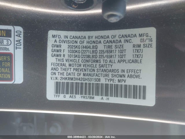 Honda CR-V SE 2016 2HKRM3H42GH531508 Image 9