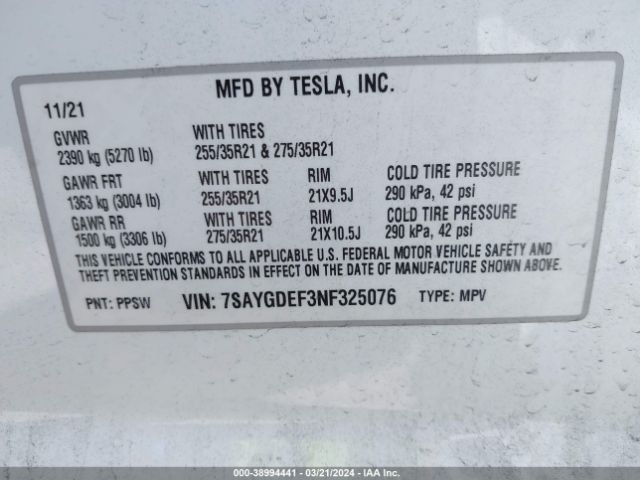 2022 TESLA MODEL Y 7SAYGDEF3NF325076 Photo 8