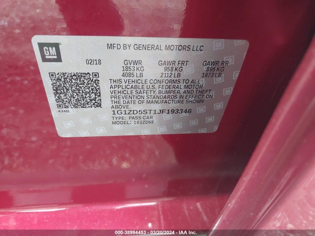 Chevrolet MALIBU LT 2018 1G1ZD5ST1JF193346 Image 9