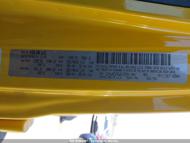 1C4HJXEG7KW517679 Jeep Wrangler Unlimited Sahara 4x4